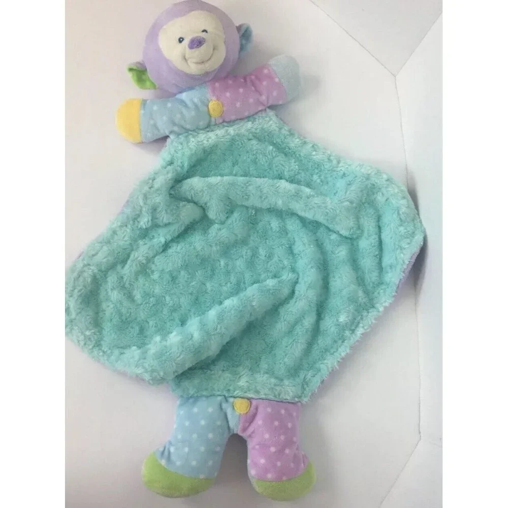 Plush Monkey Lovey Security Blanket Pastel‎ Tail Arms Legs Blue Purple Minky